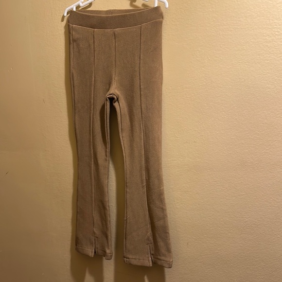 Zara Tan Ribbed Flare Pants - Picture 1 of 3